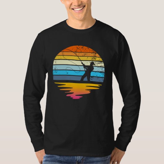 Fly Fishing Retro Sunset Angler Fisherman Fly Fis T-shirt (Voorkant)