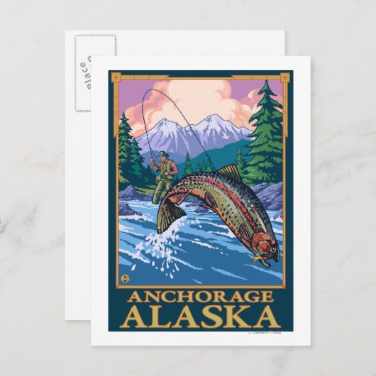 Fly Fishing Scene - Anchorage, Alaska Briefkaart (Voorkant / Achterkant)