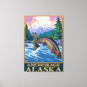 Fly Fishing Scene - Anchorage, Alaska Canvas Afdruk