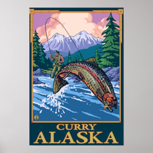 Fly Fishing Scene - Curry, Alaska Poster (Voorkant)
