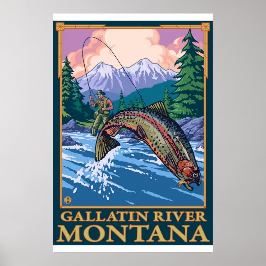 Fly Fishing Scene - Gallatin River, Montana Poster (Voorkant)