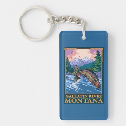 Fly Fishing Scene - Gallatin River, Montana Sleutelhanger (Voorkant)