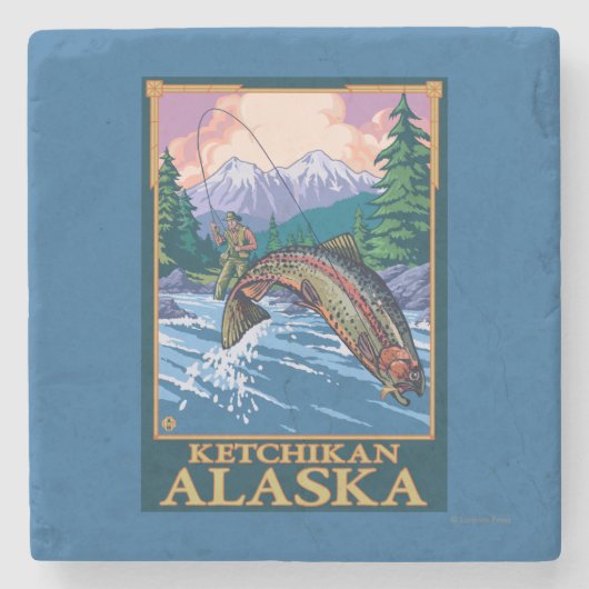 Fly Fishing Scene - Ketchikan, Alaska Stenen Onderzetter (Voorkant)