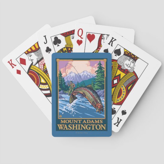 Fly Fishing Scene - Mount Adams, Washington Pokerkaarten (Achterkant)