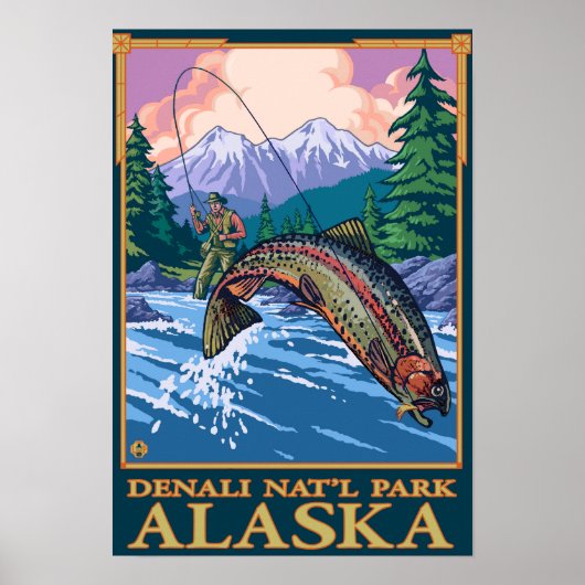 Fly Fishing Scene - Nationaal Park Denali, Alaska Poster (Voorkant)
