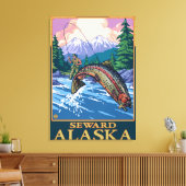 Fly Fishing Scene - Seward, Alaska Canvas Afdruk (Insitu (Woonkamer))