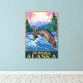 Fly Fishing Scene - Seward, Alaska Canvas Afdruk (Insitu (Houten vloer))