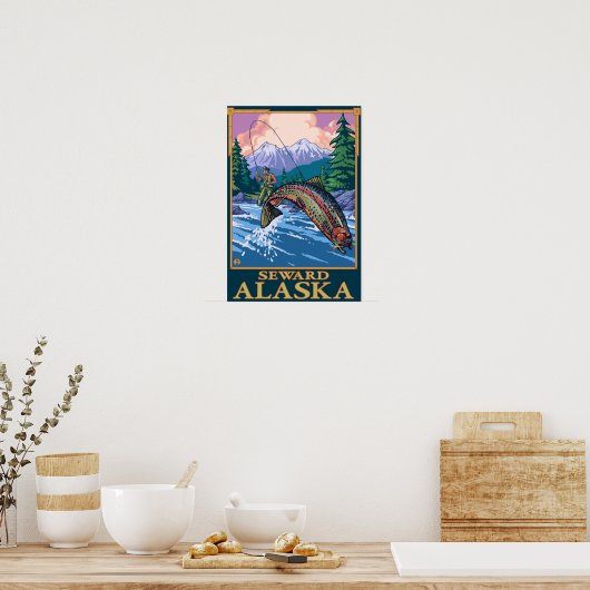 Fly Fishing Scene - Seward, Alaska Poster (Keuken)