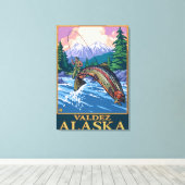 Fly Fishing Scene - Valdez, Alaska Canvas Afdruk (Insitu (Houten vloer))