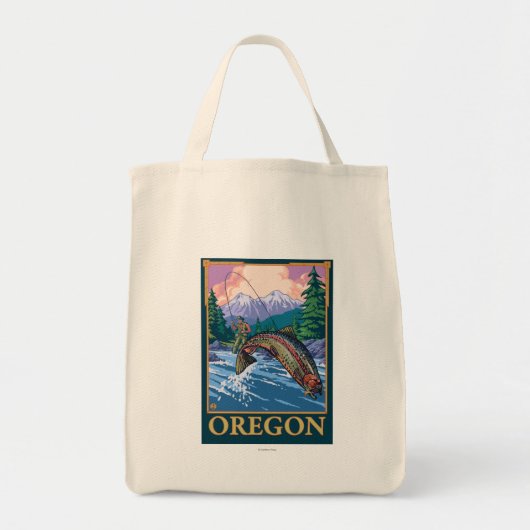 Fly Fishing Scene- Vintage Travel Poster Tote Bag (Voorkant)
