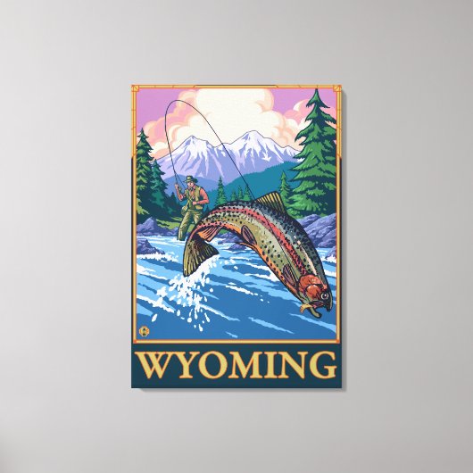 Fly Fishing Scene - Wyoming Canvas Afdruk (Voorkant)