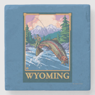 Fly Fishing Scene - Wyoming Stenen Onderzetter