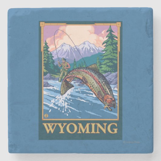 Fly Fishing Scene - Wyoming Stenen Onderzetter (Voorkant)