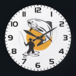 Fly Fishing Trout Sunset Silhouette Grote Klok<br><div class="desc">Keep track of the best fishing times with this scenic trout silhouette wall clock. The high contrast design of a fisherman in a mountain stream creates a functional piece of art for your cabin, office, or man cave. This stylish clock captures the peaceful atmosphere of a sunset cast, making it...</div>