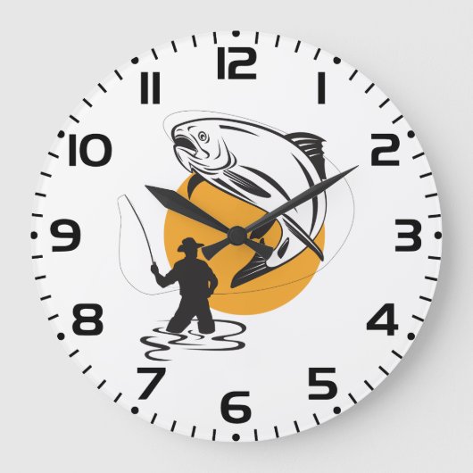 Fly Fishing Trout Sunset Silhouette Grote Klok (Voorkant)