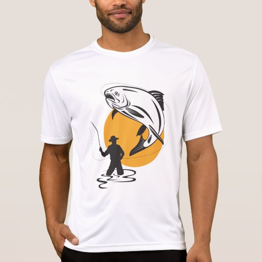 Fly Fishing Trout Sunset Silhouette T-shirt (Voorkant)