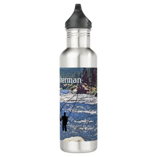 Fly Fishing with Fisherman silhouette Personalize Waterfles (Rechts)