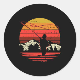 Fly Fishing Zonsondergang Retro Forel Vissen Visse Ronde Sticker