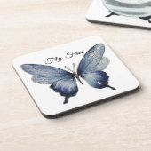 Fly Free – Blue Butterfly Art Design Bier Onderzetter (Linkerzijde)
