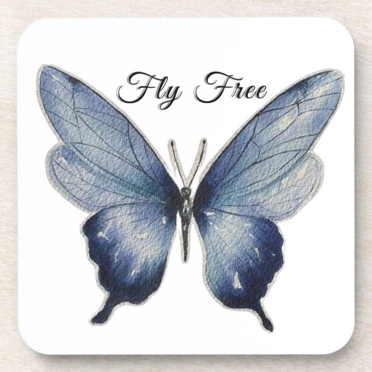 Fly Free – Blue Butterfly Art Design Bier Onderzetter (Voorkant)