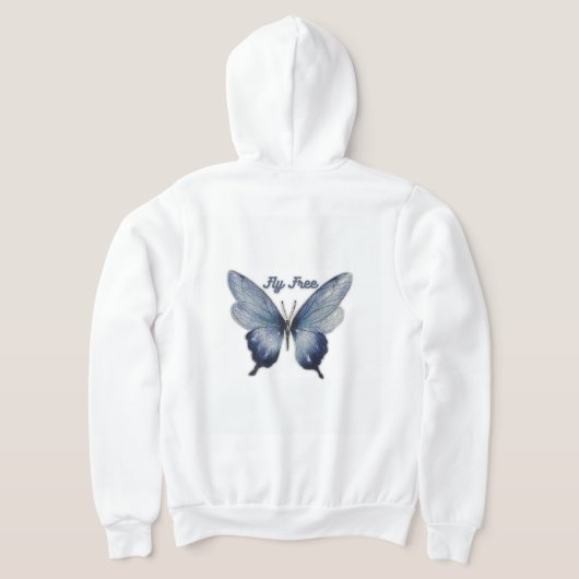 Fly Free – Blue Butterfly Art Design Hoodie (Laag Achter)