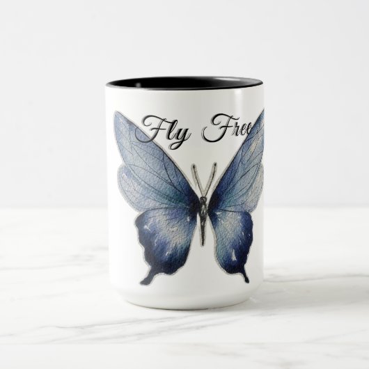 Fly Free – Blue Butterfly Art Design Mok (Midden)