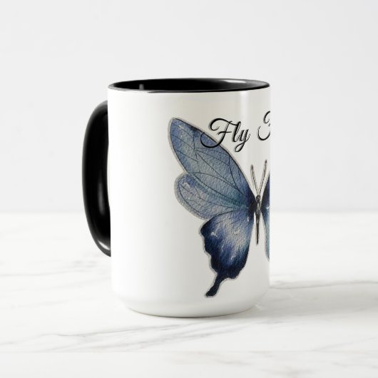 Fly Free – Blue Butterfly Art Design Mok (Voorkant links)