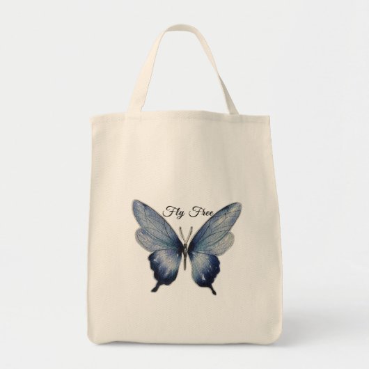 Fly Free – Blue Butterfly Art Design Tote Bag (Voorkant)