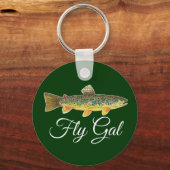 FLY GAL - Vliegende visserijvrouw Vrouw Sleutelhanger (Voorkant)