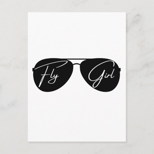 Fly Girl, Aviator Zonnebril, Script, Leuke verjaar Briefkaart (Voorkant)