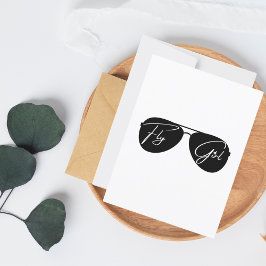 Fly Girl, Black Aviator Zonnebril, Leuke verjaarda Briefkaart