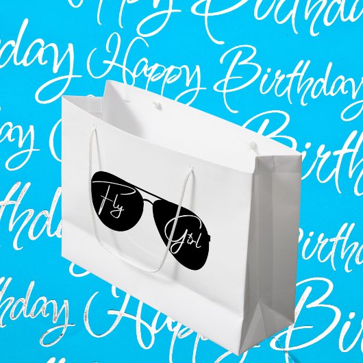 Fly Girl Script Black Aviator Zonnebril Verjaardag Groot Cadeauzakje