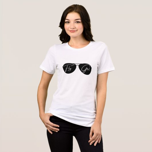'Fly Girl' Script op Black Aviator Zonnebril, Fun Tri-Blend Shirt (Voorkant volledig)