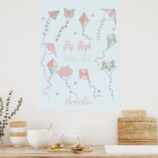 Fly High Little Kite Custom Name Poster (Keuken)