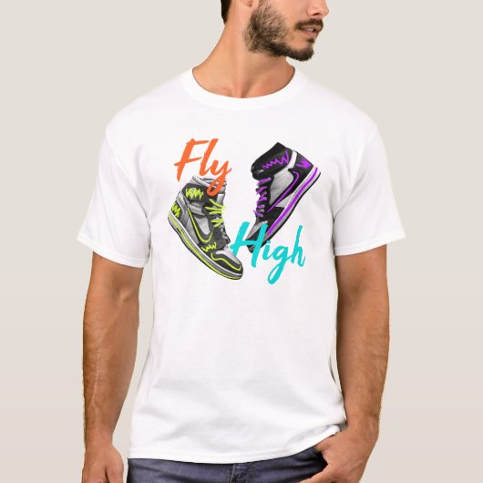 Fly High - Retro High-Top Sneaker Neon Art T-shirt (Voorkant)