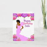 Fly Sister African American Birthday Kaart<br><div class="desc">Deze mooie en elegante verjaardagskaart heeft roze en paarse rozen en een Afrikaanse Amerikaanse vrouw in een roze jurk. Pak deze klastige en schattige verjaardagskaarten voor je zus en laat haar glimlachen.</div>