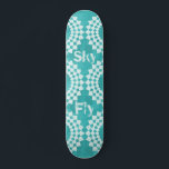 Fly Sky Modern Typografie Blue Mandala Persoonlijk Skateboard<br><div class="desc">Fly Sky moderne typografie blauw mandala skateboard. Moderne coole skateboard met een hemelsblauw patroon en witte mandala's. Het is helder design geïnspireerd door de prachtige kleuren van de hemel.</div>