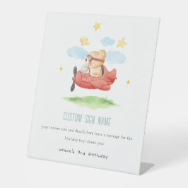 Fly Teddy Bear Animal Plane Birthday Custom Party Reclamebord Met Voetstuk