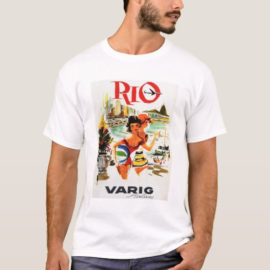 FLY to RIO DE JANEIRO BRAZIL Varig Airlines Travel T-shirt (Voorkant)