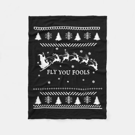 Fly You Fools Wizard Santa Sleigh Reindeer Christm Fleece Deken (Voorkant)