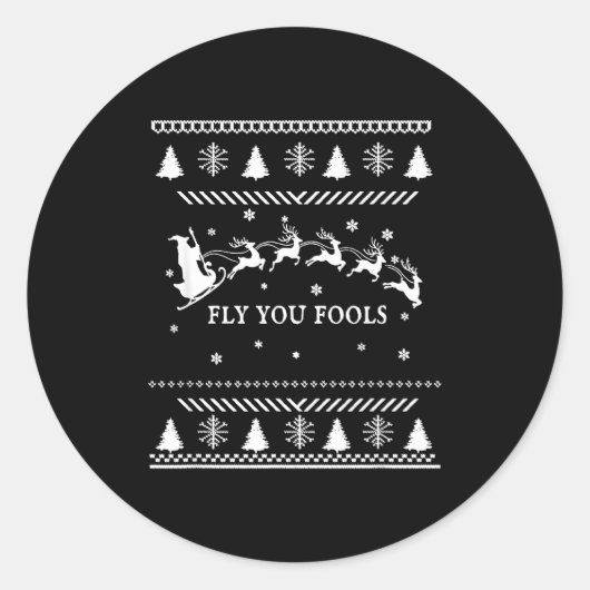 Fly You Fools Wizard Santa Sleigh Reindeer Christm Ronde Sticker (Voorkant)