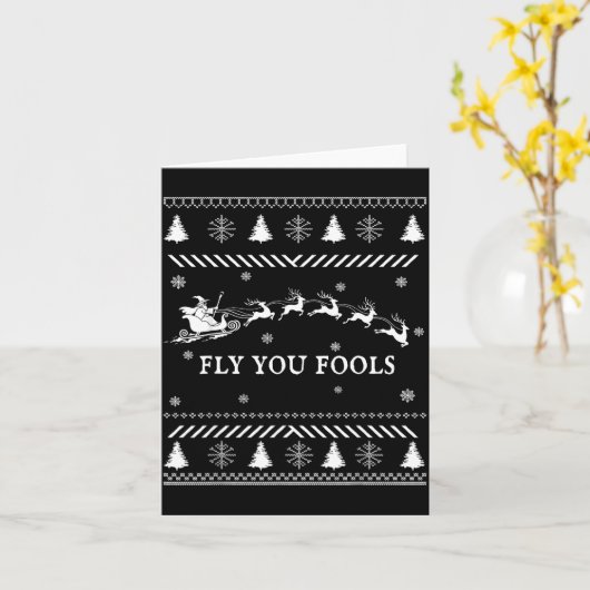 Fly You Fools Wizard Santa Sleigh Reindeer Ugly Ch Kaart (Gele Bloem)