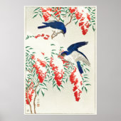Flycatchers op Nandina Struik door Ohara Koson Poster (Voorkant)