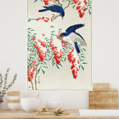 Flycatchers op Nandina Struik door Ohara Koson Poster (Keuken)