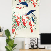 Flycatchers op Nandina Struik door Ohara Koson Poster (Thuiskantoor)