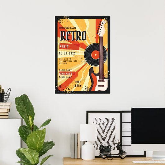 Flyer Announge van het muziekfeestje Retro Poster (Thuiskantoor)