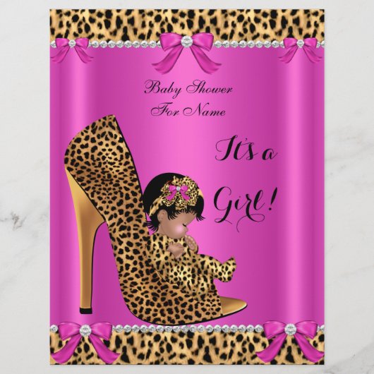 Flyer Baby shower Baby Cute Girl Leopard Hot Pink (Voorkant)