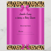 Flyer Baby shower Baby Cute Girl Leopard Hot Pink (Achterkant)