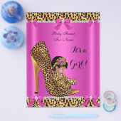 Flyer Baby shower Baby Cute Girl Leopard Hot Pink (Enkel)