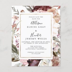 Flyer 'Budget Dusty Rose Floral' om de datum te re
